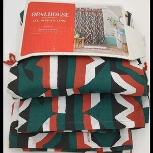 OPALHOUSE FRINGE TOP GREEN ORANGE JUNGALOW FABRIC SHOWER CURTAIN 72X72